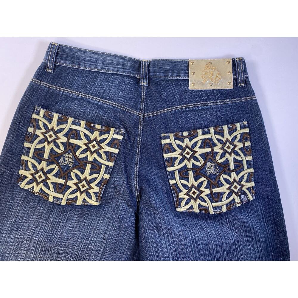 Vintage Y2K CEZER Baggy Embroidery Jeans Wide Leg Skater Goth 34x33